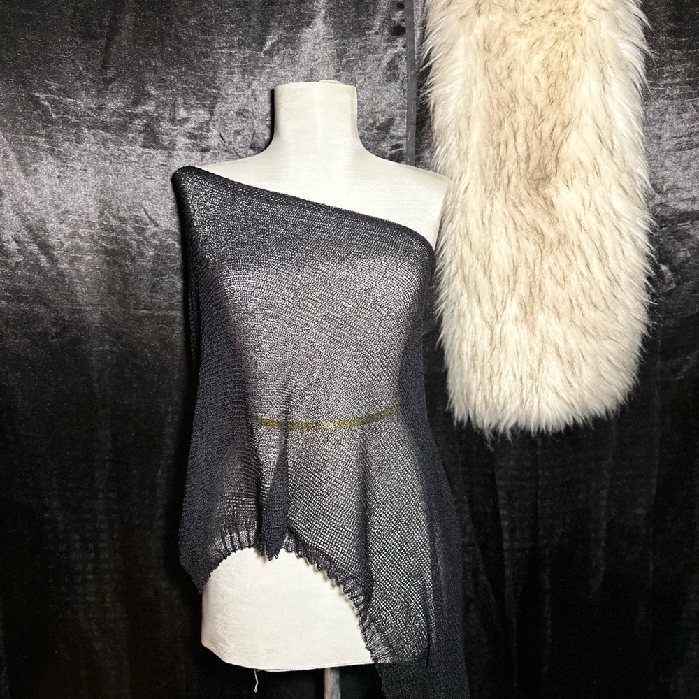 Y2K Black Sheer One Shoulder Top – Festival Layering Mesh Boho Asymmetrical